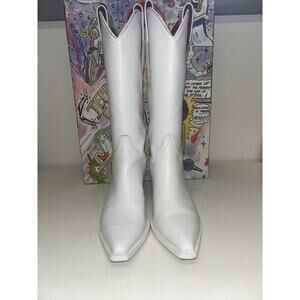 Jeffrey Campbell Cowboy Boots Size 7‎ White Leather Rancher Country Western Boho